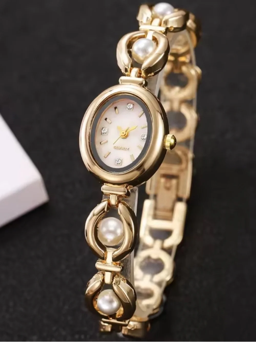 Gold Pearl Accent Women's Bracelet Watch